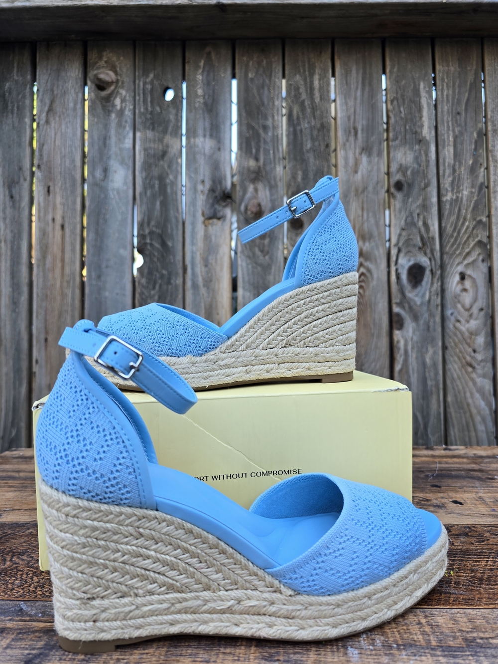 Cozy Island Blue Women's Espadrille Wedge Sandals with Ankle Strap Size 6 - Picture 4 of 11